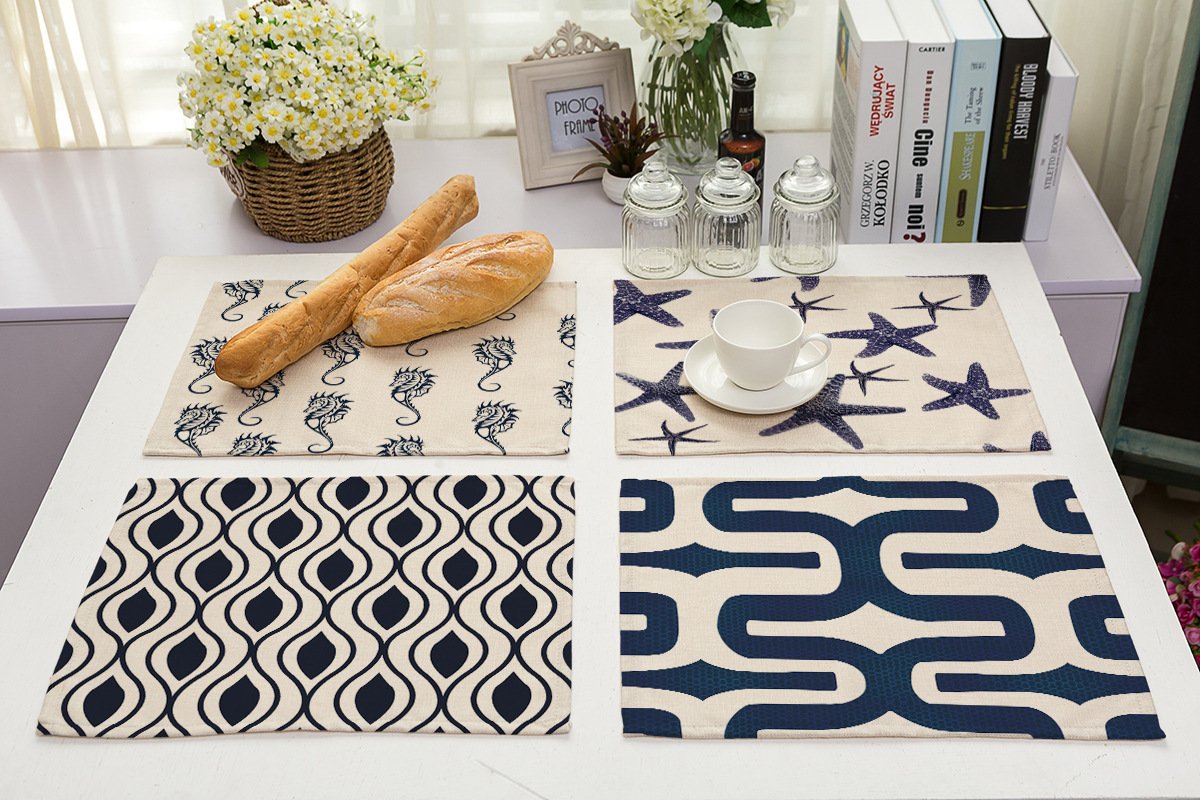 Amazon | hacaso Ocean Creaturesパターンコットンリネンプレース